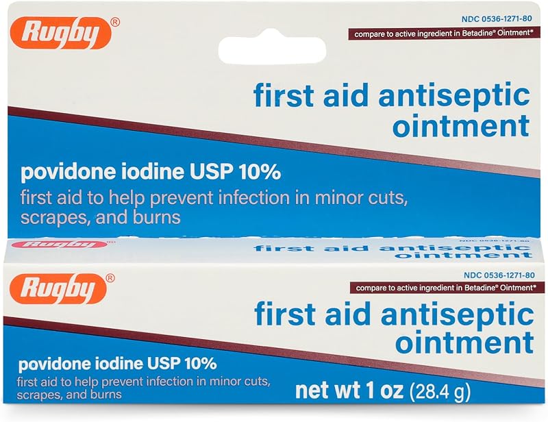 Ungüento antiséptico de primeros auxilios de rugby, povidona yodada USP 10%, 1 oz | Ayuda a prevenir infecciones en cortes, raspaduras y quemaduras menores, ayuda a brindar cuidado antiséptico para heridas menores, aplicación sin ensuciar