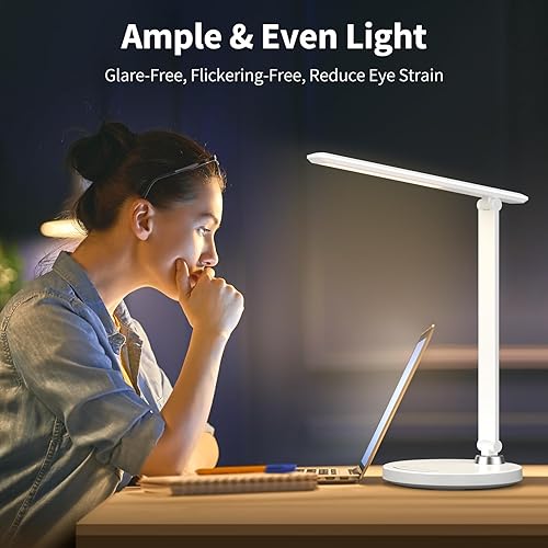 Miniatura 2 de Kary Lámparas LED de escritorio para oficina en casa, luz de escritorio alta con base, altura ajustable de Gosseneck flexible, 5 niveles, brillo y