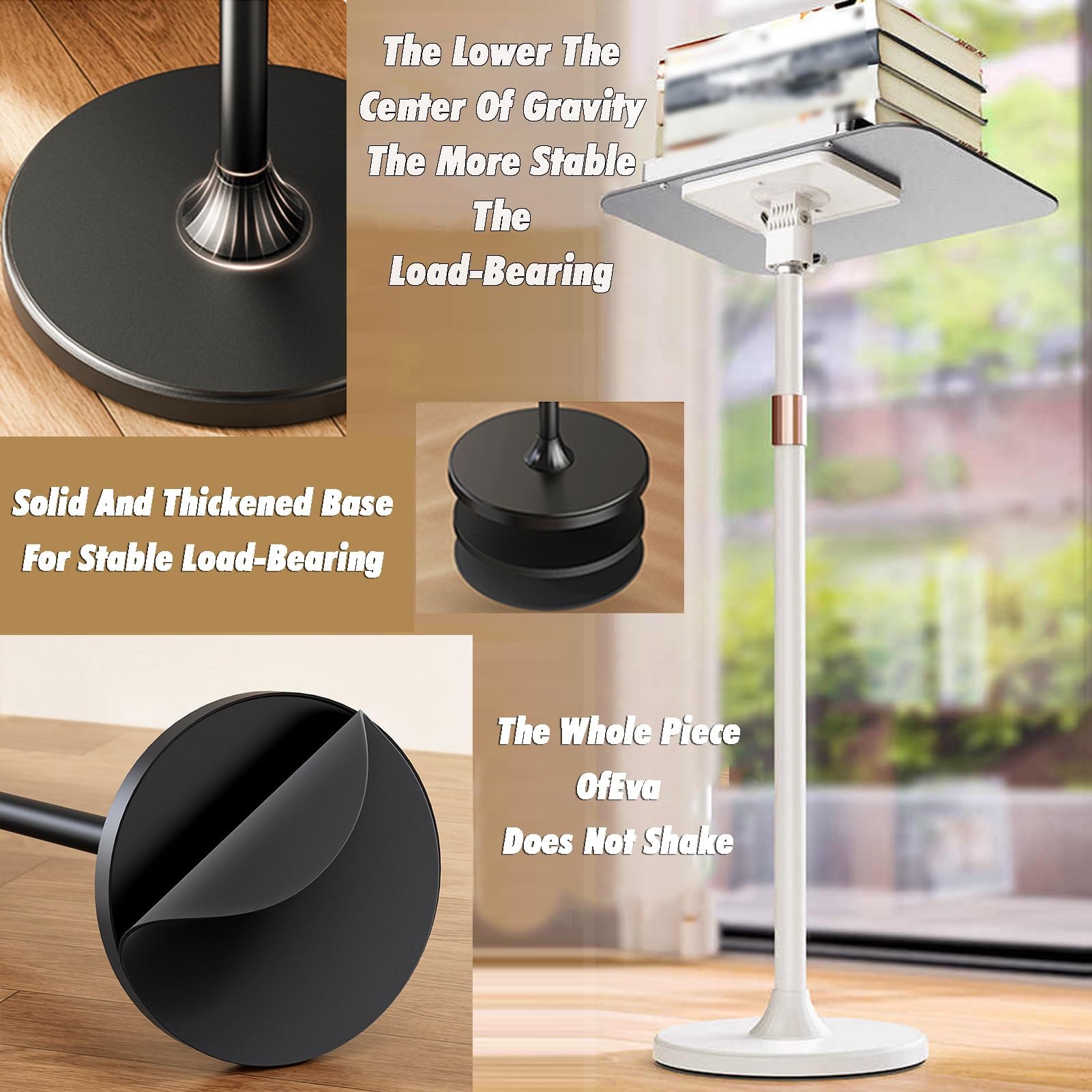 Genérico Soporte de Suelo Ajustable para Libros: práctico Soporte para Biblias, portátiles, Libros de Cocina y proyectores. Ideal para el hogar, la Oficina y el Aula (Blanco).