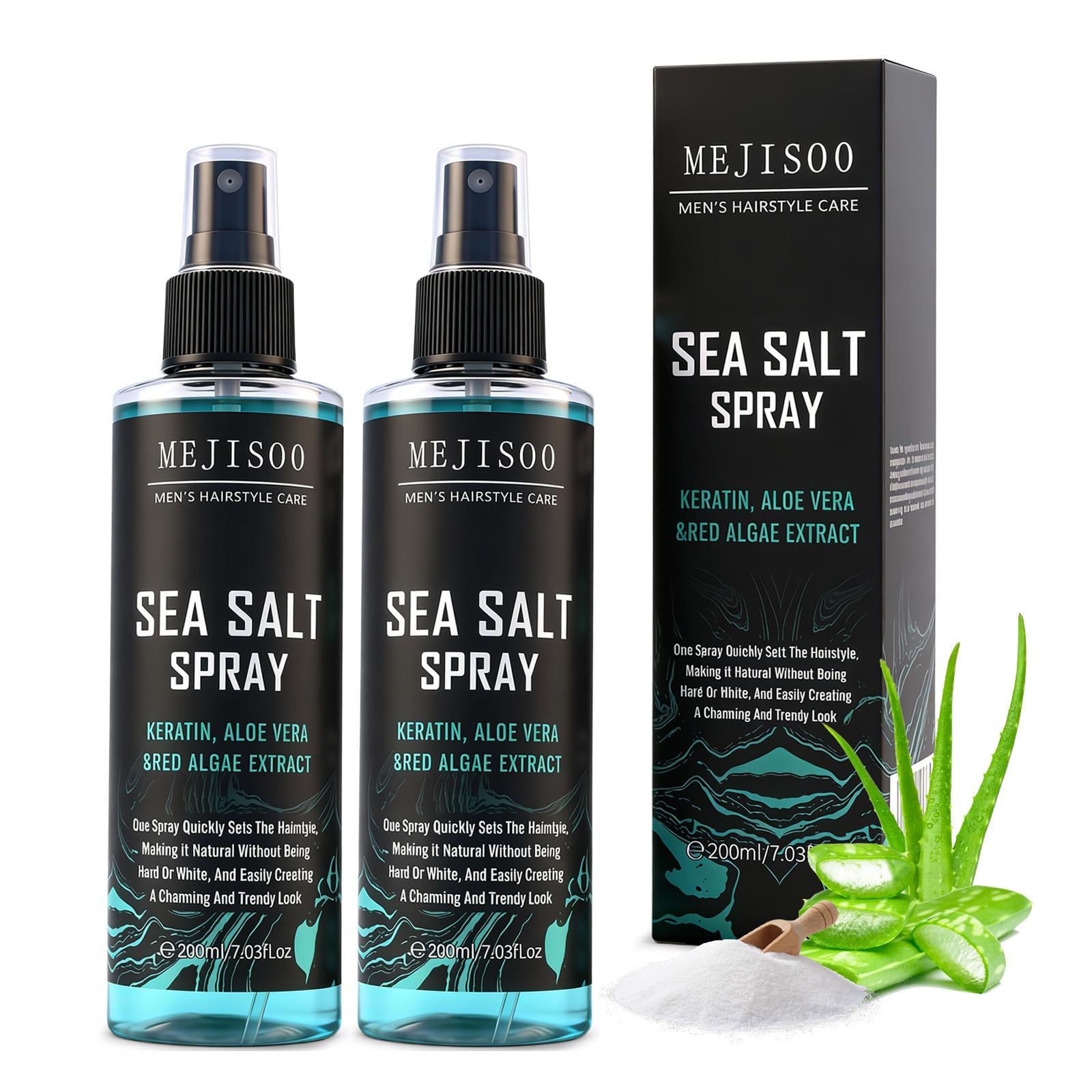 Flintronic Sea Salt Spray Hair Men Women, Meersalzspray für Curls, Haarspray Männer für mehr Volumen, Beach Look, Kurzes & Langes Haar, 200mlx 2pcs