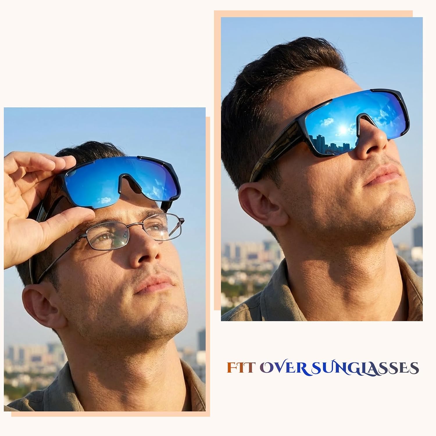 LVIOE Polarized Fit Over Sunglasses for Men, Wrap Around Sun Glasses for Driving Cycling Outdoors UV Protection