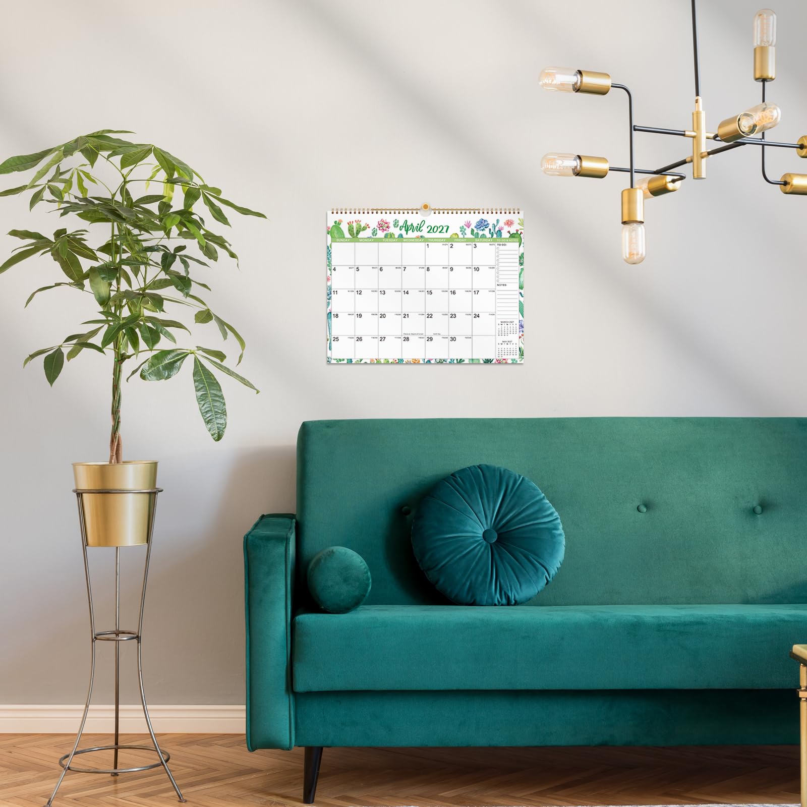 Kalender 2026 - Wandkalender 2026, Wandkalender 12 Monate, Januar 2026 - Dezember 2026, 38,1 x 29,2 cm, Doppeldrahtbindung + Haken zum Aufhängen + dickes Papier + Julianische Daten - Floral