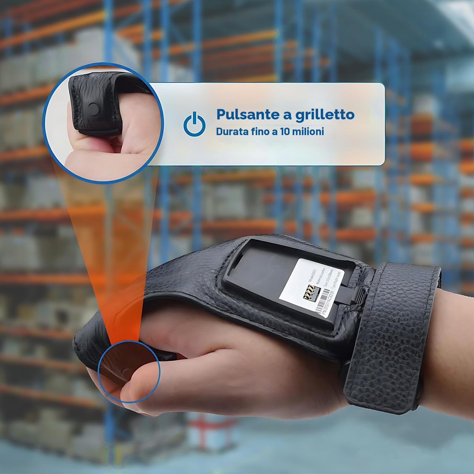 Guanto lettore di codici a barre 2D GS02 Wearable Scanner lettore IP65 Touch Scanning NFC Supporto multilingue per magazzino, sistema di gestione, produzione, spedizione, picking