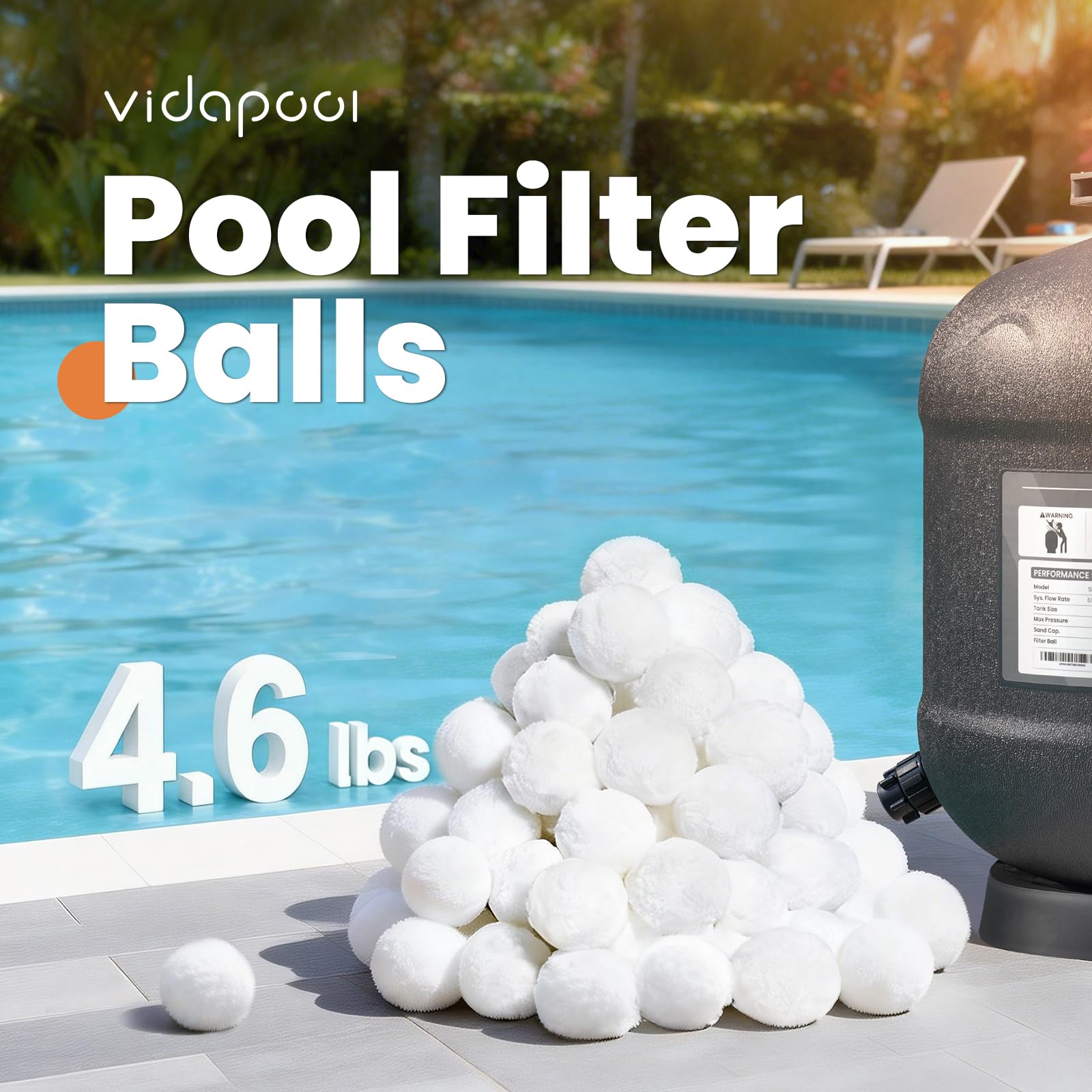 Balles filtrantes de piscine de 2,1 kg pour filtres à sable, balles filtrantes blanches réutilisables pour tous les systèmes de filtre à sable, balles filtrantes efficaces et légères