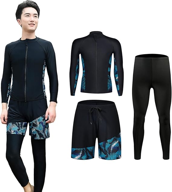 Amazon Zhpuat ラッシュガード メンズ 水着 上下 セット 長袖 レギンス サーフパンツ フィットネス 男性 温泉 ビーチ 水泳 スイミング Uvカット 吸汗 速乾 水着 通販