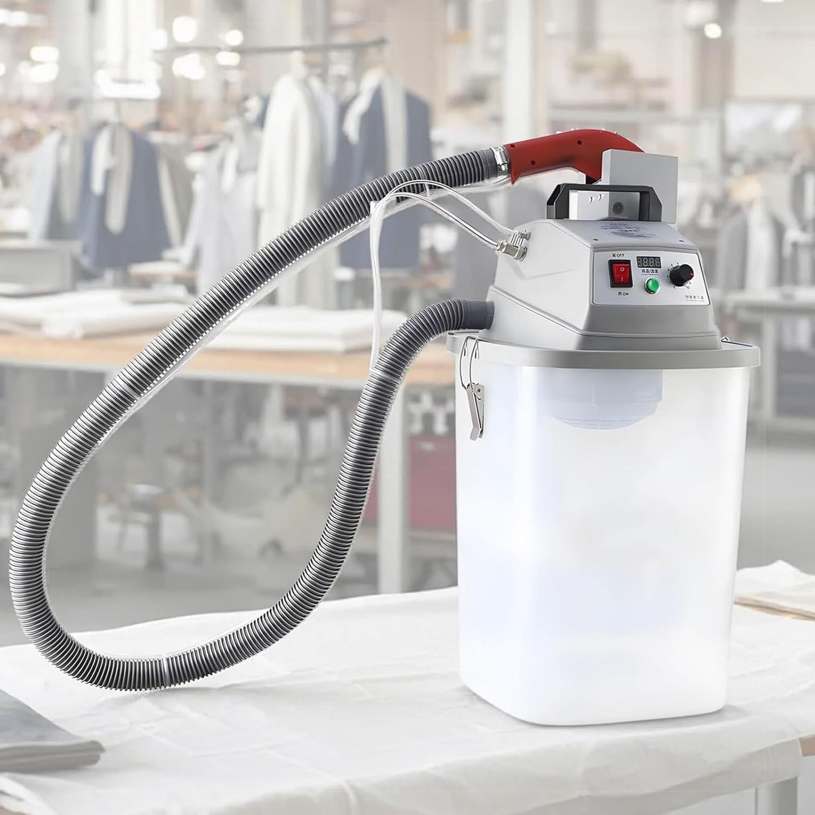 Máquina de corte de hilo de tela industrial de alta precisión de un solo cabezal, regulación de velocidad continua de 28000 rpm, cubo de almacenamiento grande de 30 litros para fábrica de costura de