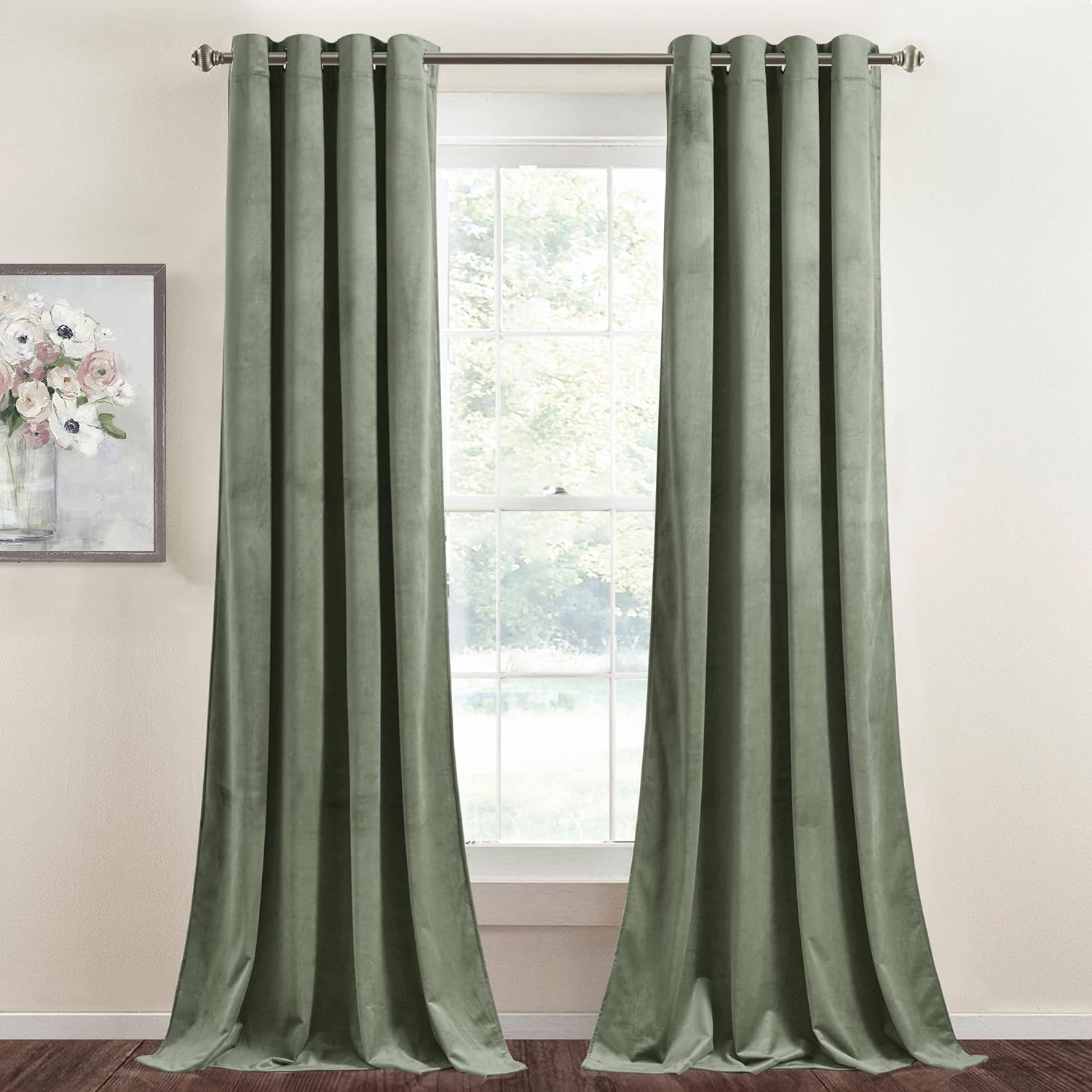 StangH Velvet Sage Green Curtains 108 inches Long, Super Soft Thick Privacy Divider Curtains for Nursery Baby/ Office, Grommet Long Sliding Door Panels, W52 x L108, 2 Panels 52"W x 108"L (Pack of 2) Sage Green