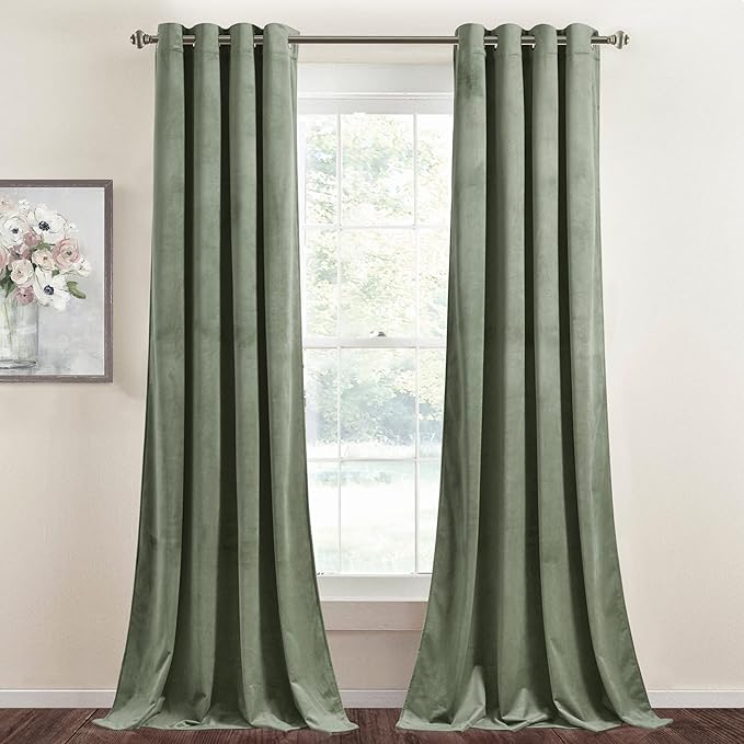StangH Sage Green Curtains Velvet Grommet Living Room Curtains 96 inches Long Room Darkening