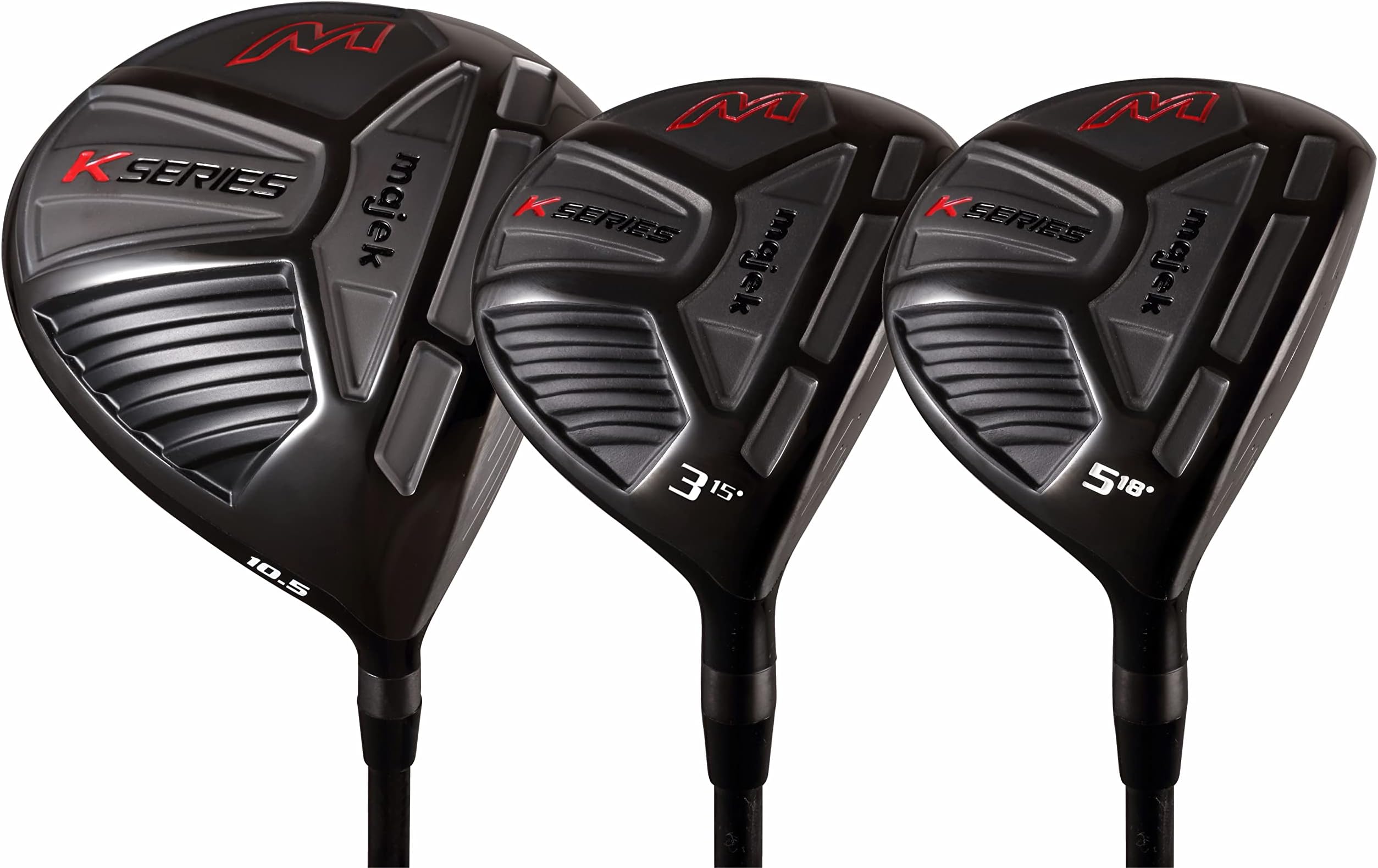 Senior Mens Majek K Series High Launch 460cc 10.5ยฐ Driver 3 5 Metal Fairway Wood Set Golf Clubs Right Handed A Flex with Mens Large Size Black Pro Velvet Grips