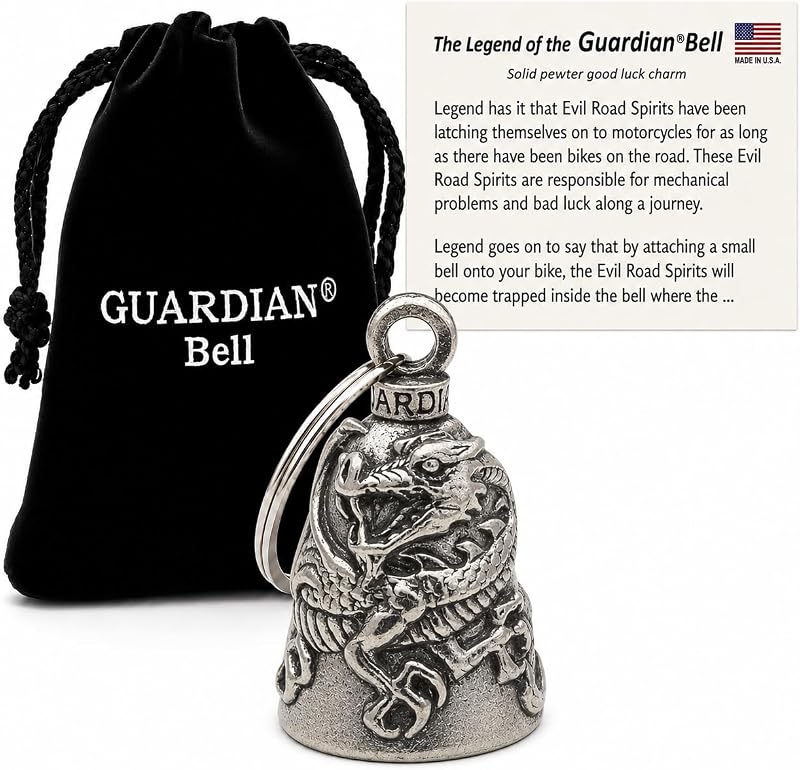 Sino Guardian Bell Dragon em estanho sem chumbo com argola e bolsa de veludo