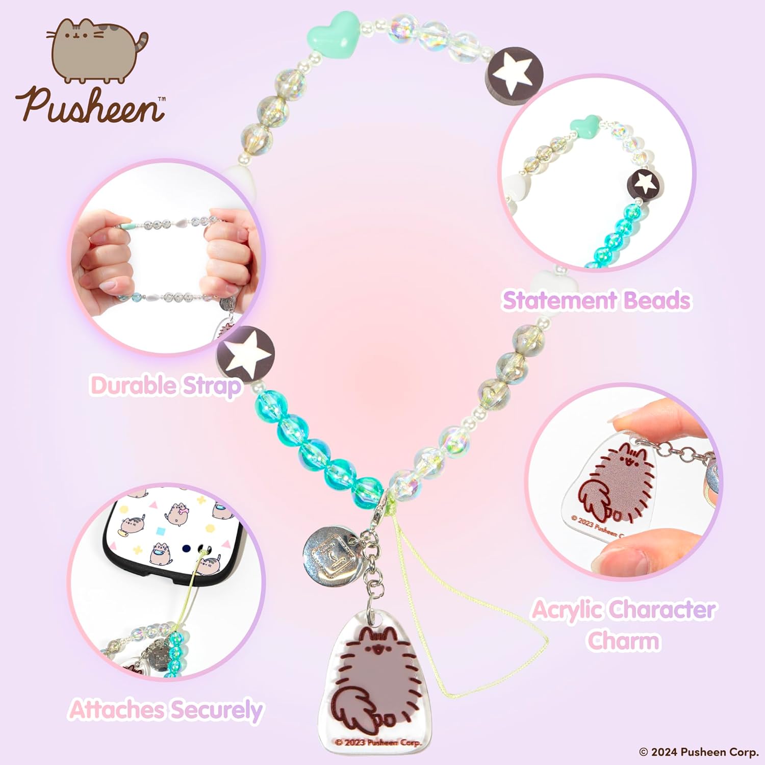 iFace Pusheen the Cat Beaded Wristlet Universal Charm Strap - Wrist Strap for Cell Phone Camera Keys AirPods - Image 2