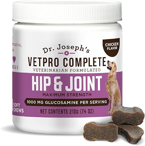 VetPro Complete Glucosamina para perros  Masticables suaves de máxima fuerza con condroitina, MSM, cúrcuma, vitamina C, Omega 3  trata la displasia