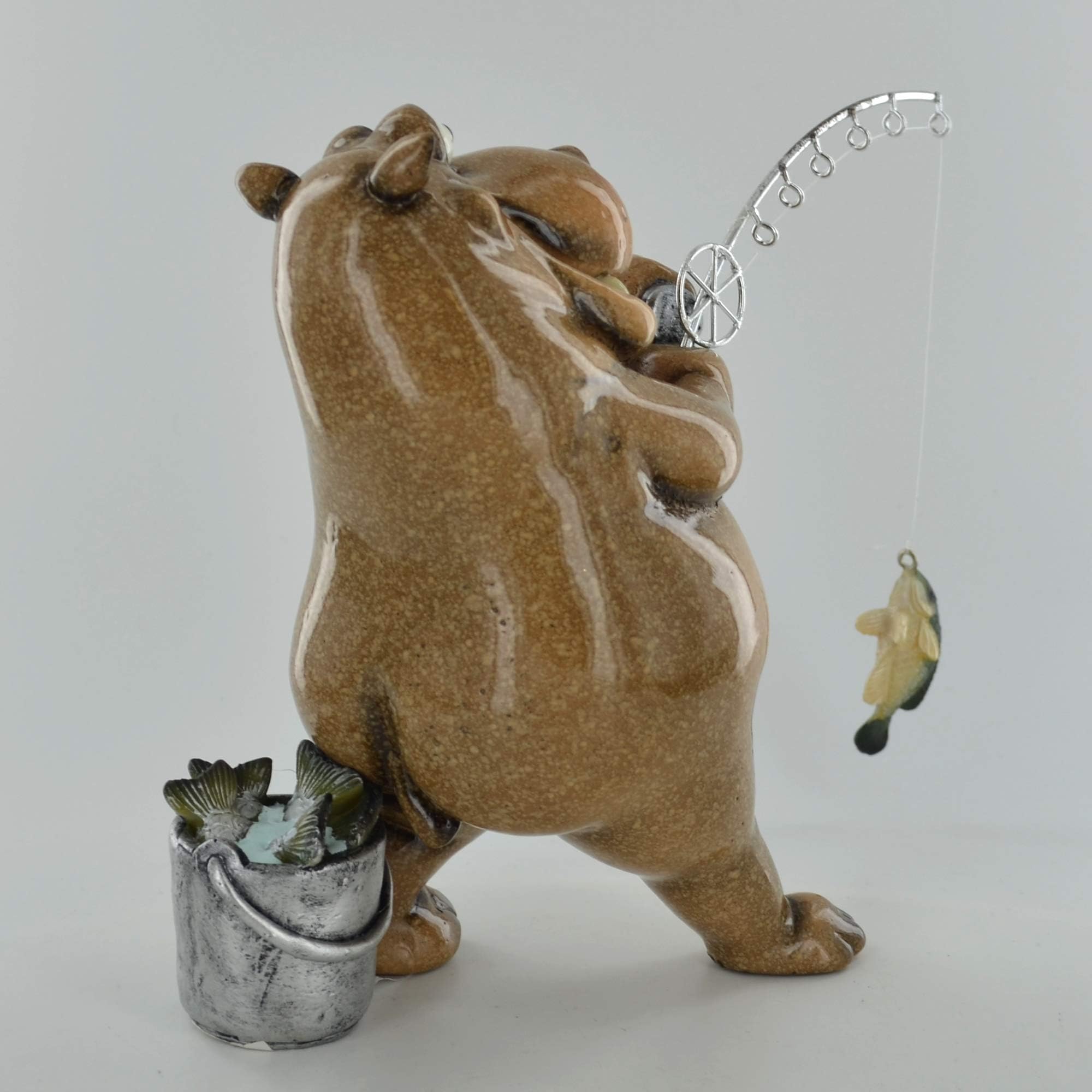 Comical Hippo Fishing Novelty Gift Joke Present Home Decor H15.5cm, Brown - Image 4