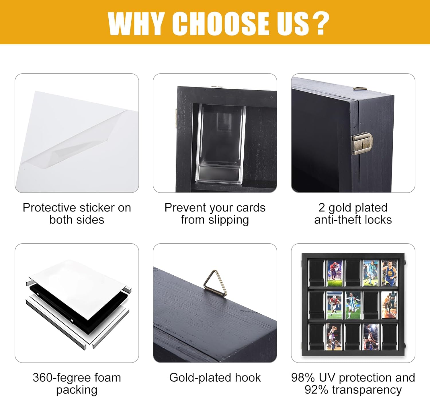 Sports Card Display Case with LED Light - PSA Graded, Football, Trading Wall Display - Adjustable Warm and Cold Lighting Settings