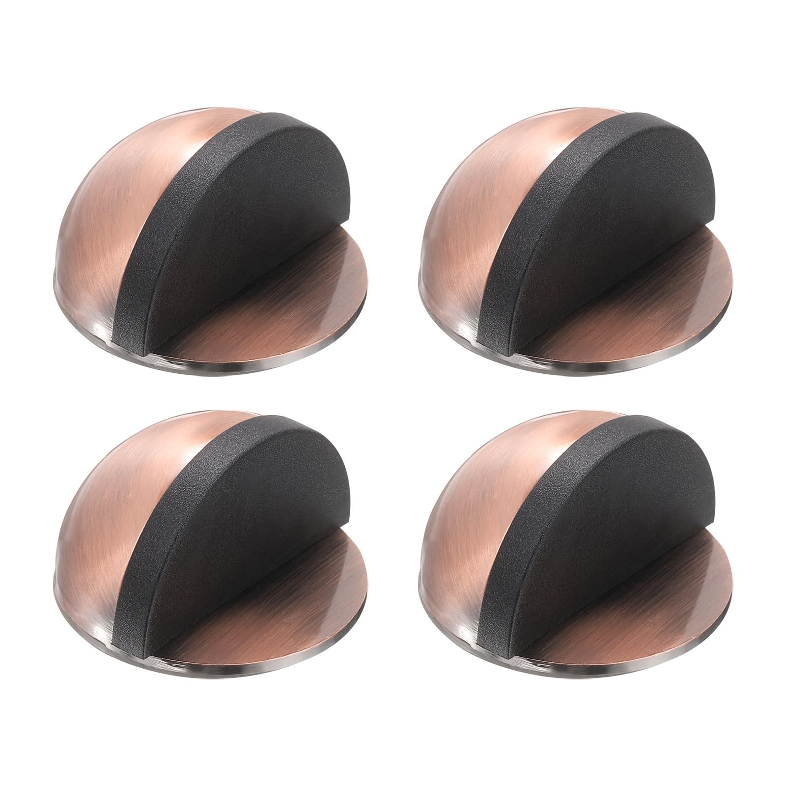 sourcing map 4 Pack Low Dome Floor Door Stop, 45mm Dia. Self Adhesive Door Stoppers, No Drilling Stainless Steel Half Dome Rubber Bumper Wall Protector for Bedroom Bathroom, Red Bronze
