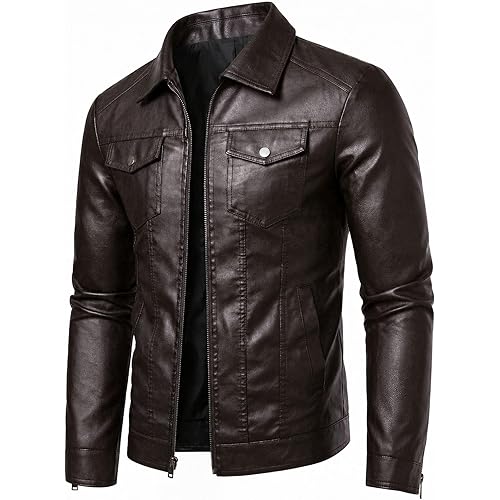 Mens Leather Jacket Faux Leather Jackets Motorcycle Biker Coat Outwear Casual Lightweight
