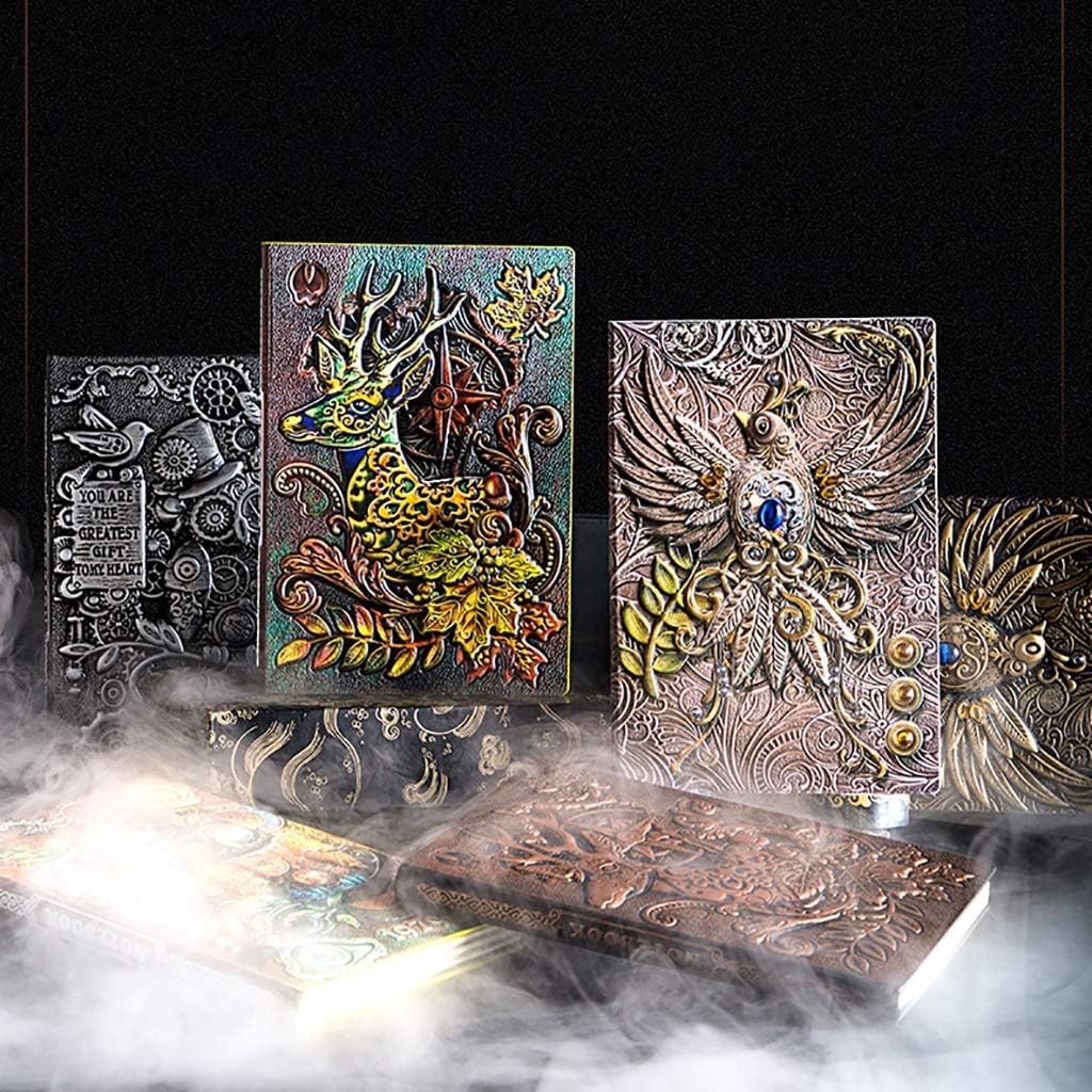 Composition Embossed Handmade Hardcover PU Leather Vintage Journal Notebook Travel Diary 8.3''5.7'' 200 Page for Gift Boys Work Journal (Color : Brown) (Multi Colored)