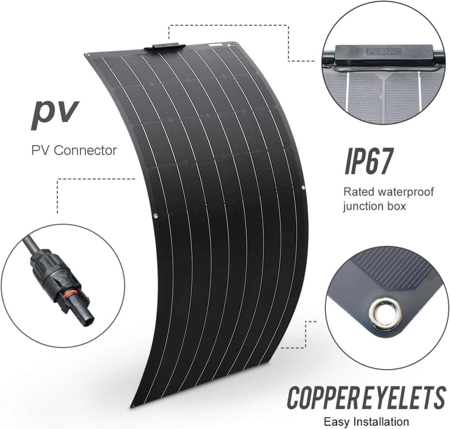 Pannello Solare Monocristallino Flessibile da 150 W Kit Caricabatterie A Celle Solari 12v Regolatore Fotovoltaico 30a Auto Barche Camper Marini