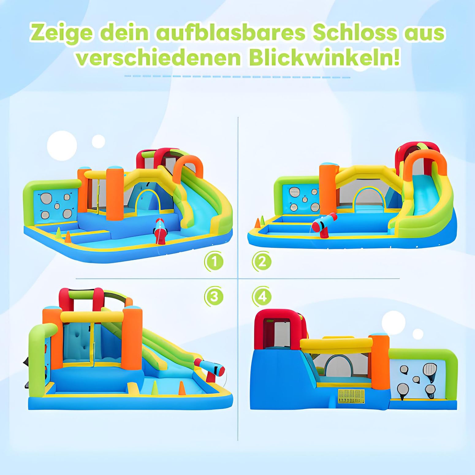Castillo Hinchable Parque Acuático Multifuncional + Parque de Trampolines para Niños, Tobogán, Muro de Lanzamiento, Canasta de Baloncesto, Muro de Escalada, Incluye Ventilador de 450W, Carga Máx 180kg