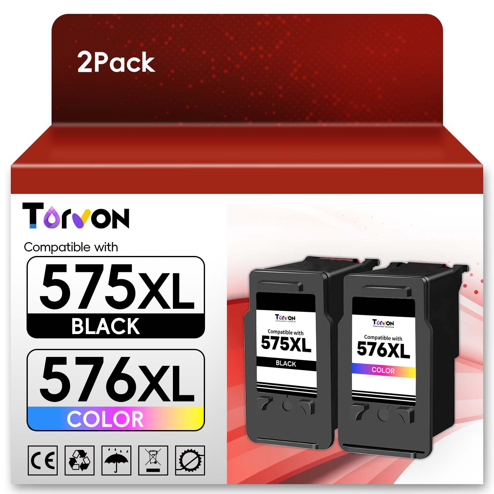 Torvon Cartucce Compatibili Canon PG-575XL E CL-576XL – 1 Nero E 1 Colore Per PIXMA TS/TR