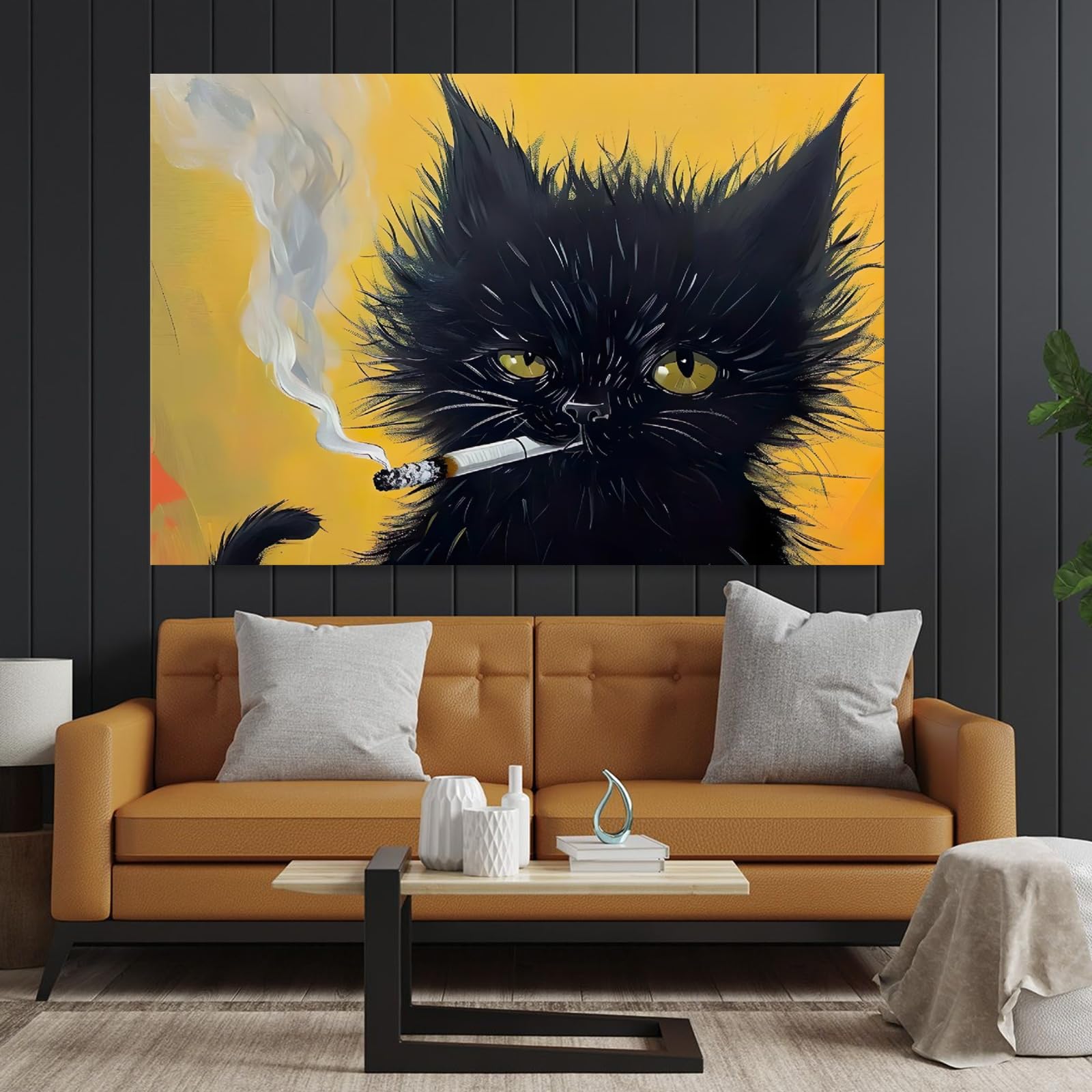 Amazon.com: Black Cat Framed Poster, Cat Smoking a Cigarette Wall Art, Black  Cat Portrait Art, Kitten Painting Decor For Living Room Bedroom Ready To  Hang (Framed,20×30-inch): Posters & Prints
