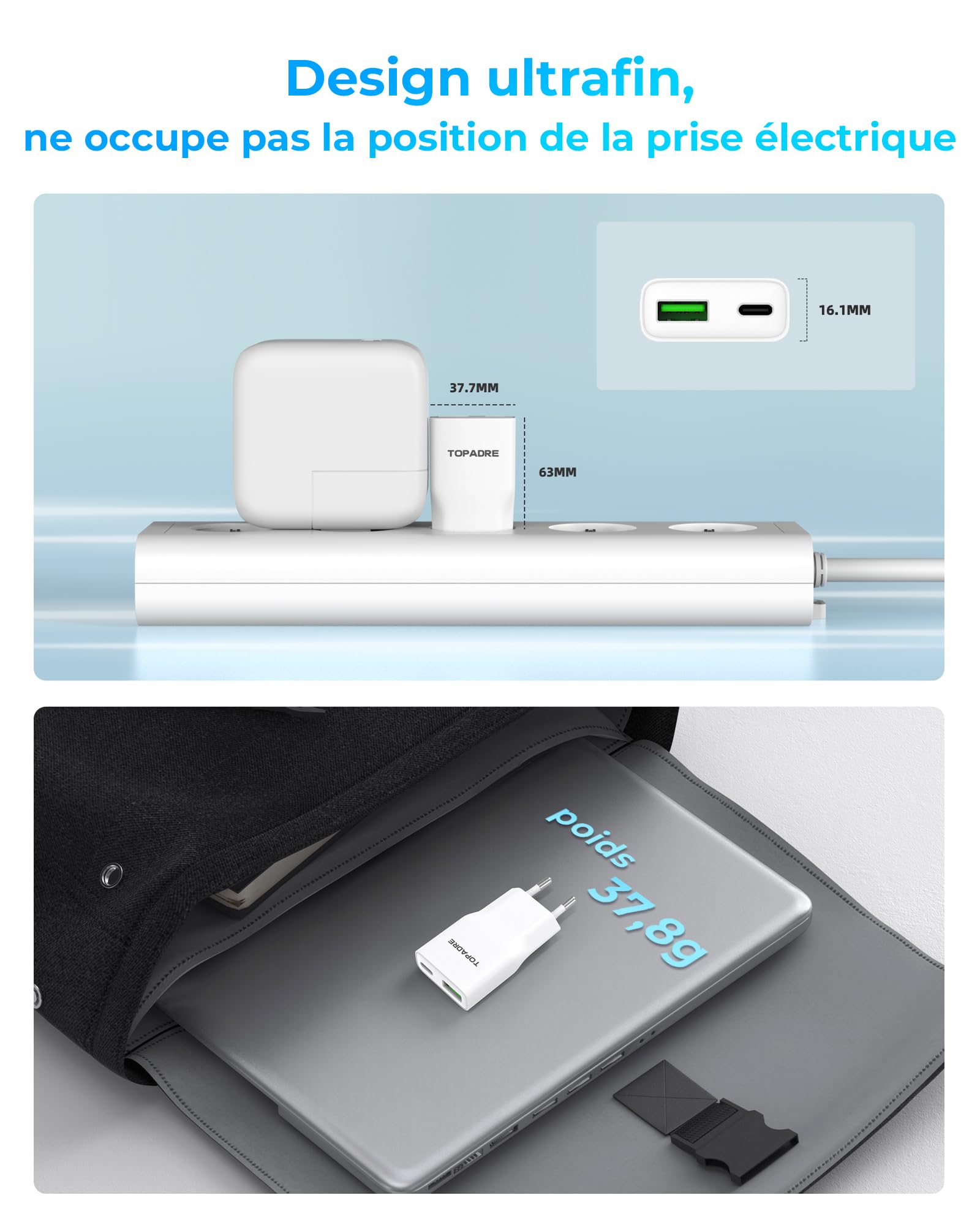 TOPADRE Chargeur USB C 20W, Adaptateur secteur USB C multiple pour iPhone 17/17Air/16 Pro/16 Pro Max/16 15 14 13 12 11 Pro Max X XS, Chargeur rapide pour téléphone, Prise de charge, Adaptateur de char