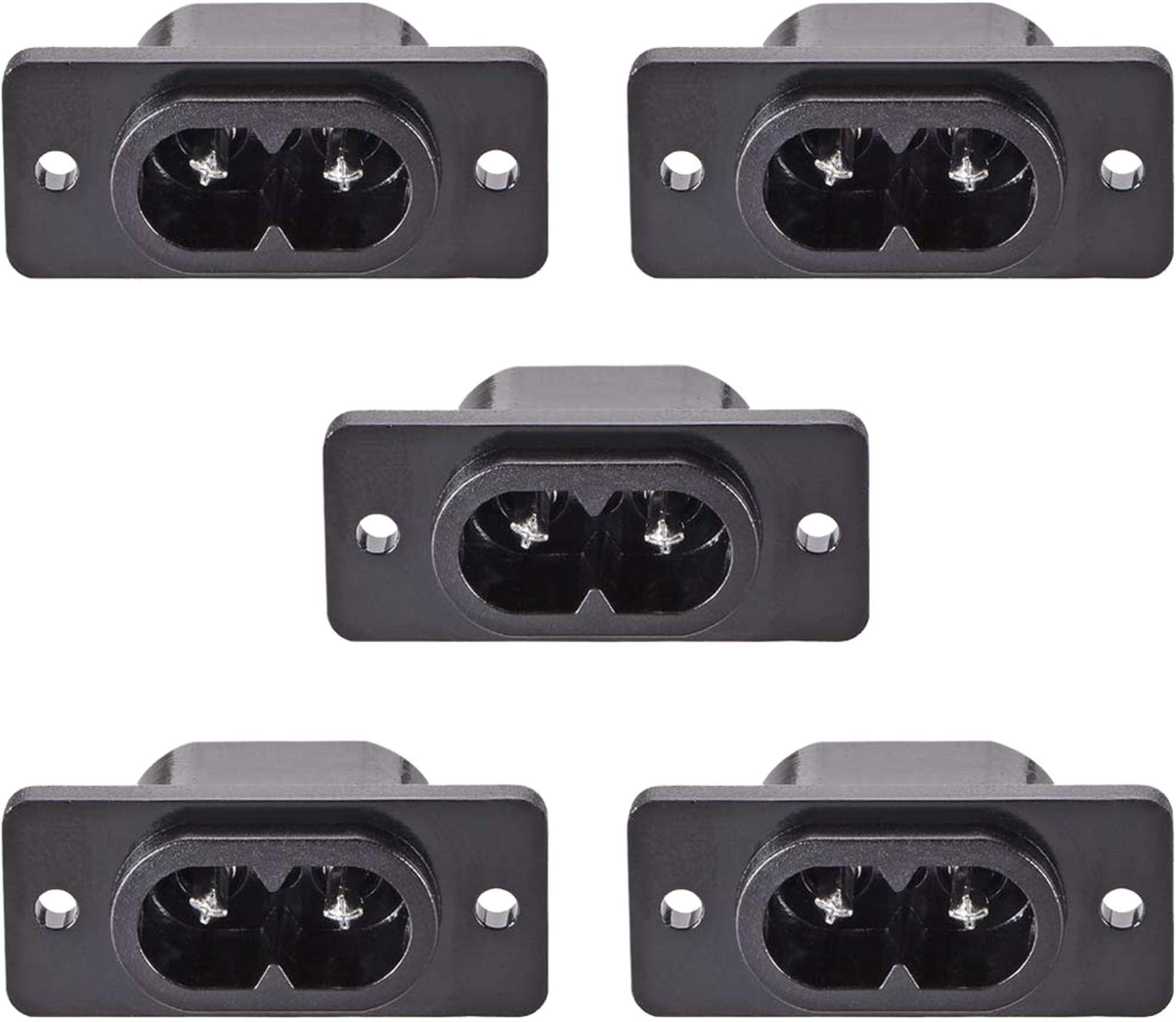 LAQI 5Pcs C8 Panel Mount Socket Adapter 250V AC 2.5A 2Pins IEC Inlet Module Power Socket Straight Black