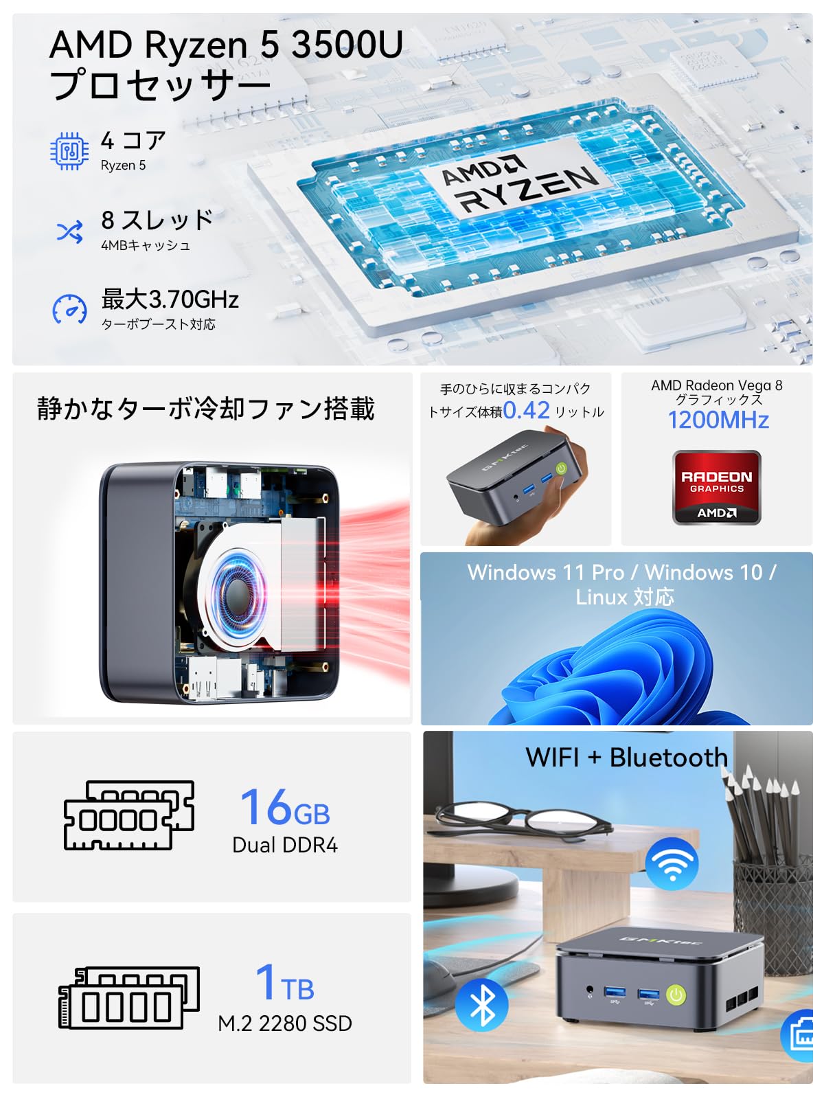 Amazon.co.jp: 【ミニPC Ryzen 5 3500U搭載】GMKtec G10 mini pc 動作