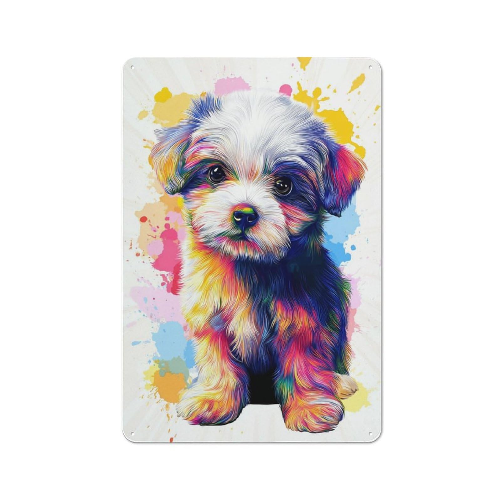 Junmoney Colorful Puppy Portrait Tin Sign 30X20cm With For Living Room Wall, Rustic Decor, For Living Room Decor Lovers