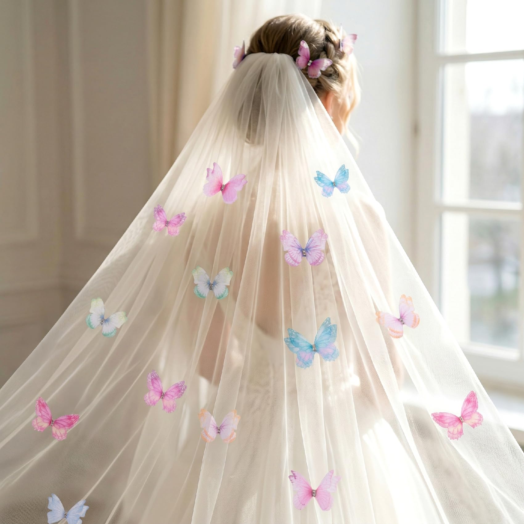 PAGOW 20pcs Mini 3D Butterflies for Crafts, Colorful Double-Layer Organza Fabric Butterflies Decorations, Cute Tiny Butterfly Hair Clips Appliques Accessories for Wedding, Party, Wall Ornament — view 5