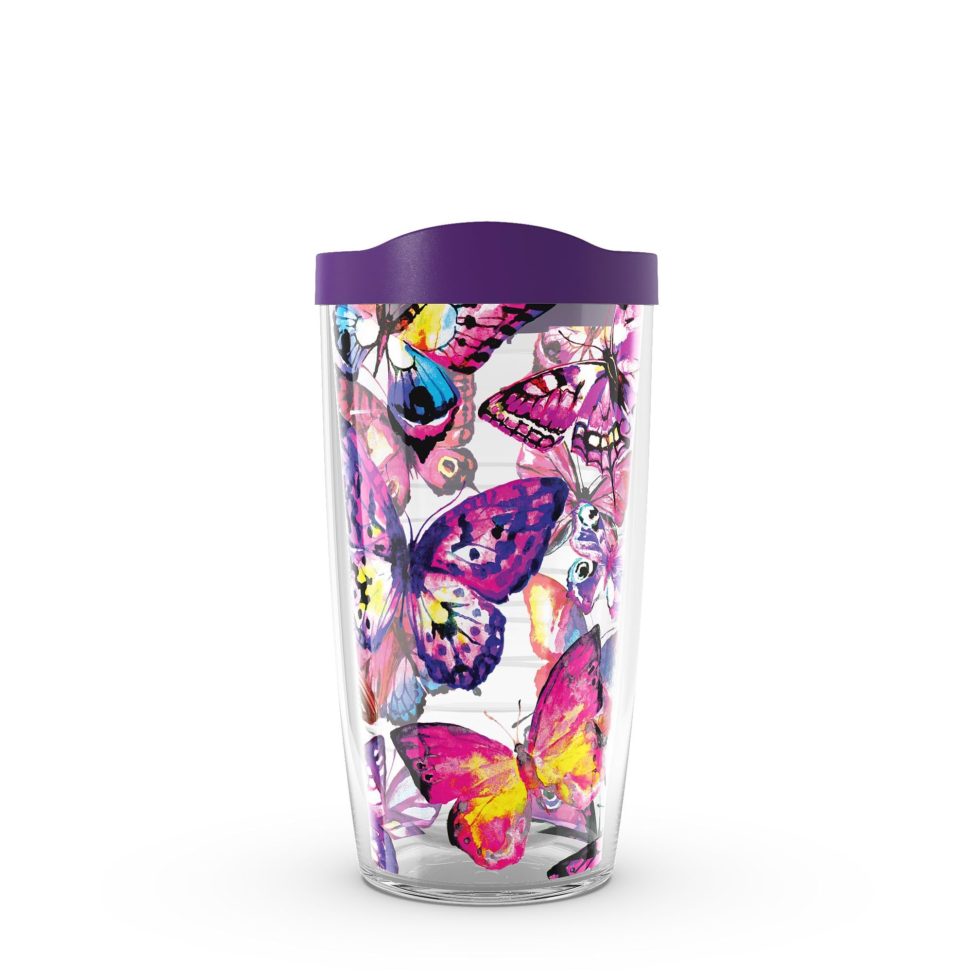 Tervis バタフライパッションタンブラー ラップとロイヤルパープルの蓋付き 16オンス クリア