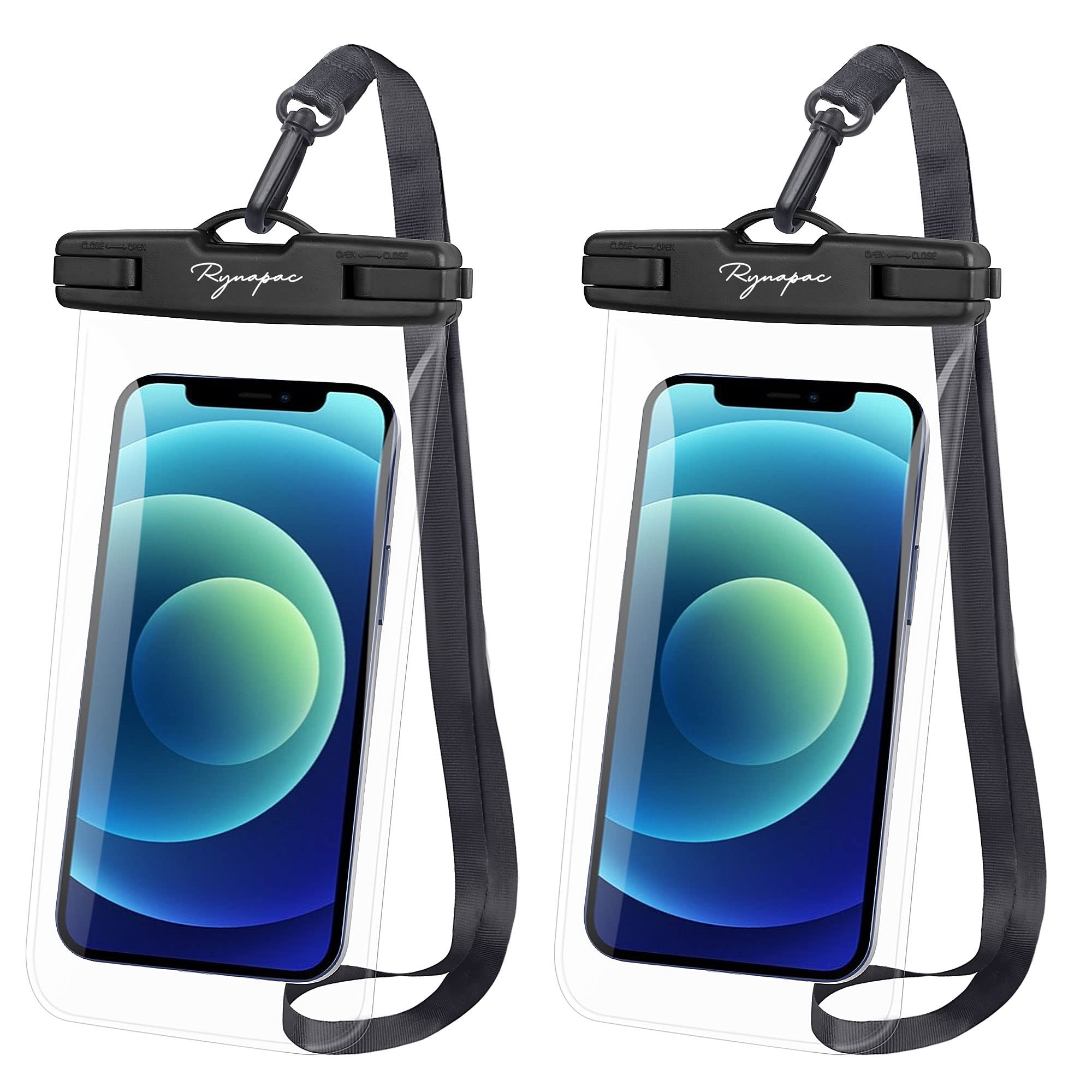 Rynapac Waterproof Phone Pouch - 2Pack Universal Waterproof Phone Case Compatible with iPhone 14 Pro Max/13/12/11/XR/X/SE/8, Galaxy S22/S21 Up to 7’’, IPX8 Dry Bag for Vacation（Black）