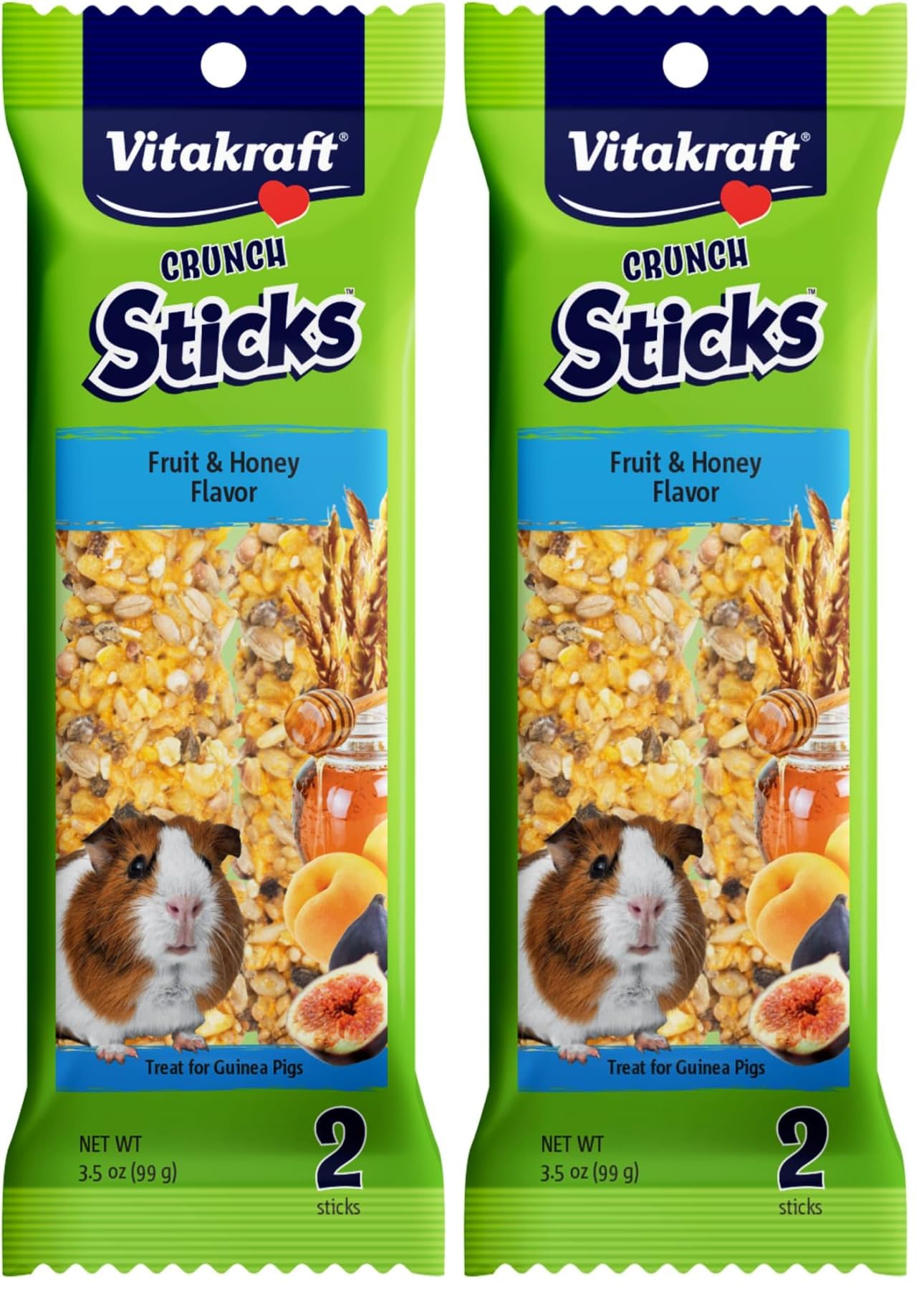 Vitakraft Guinea Pig Fruit & Honey Treat Sticks, 3.5 Ounce, Enriched Snack with Wooden Chew Core for Dental Health, 2 Count (Pack of 2)