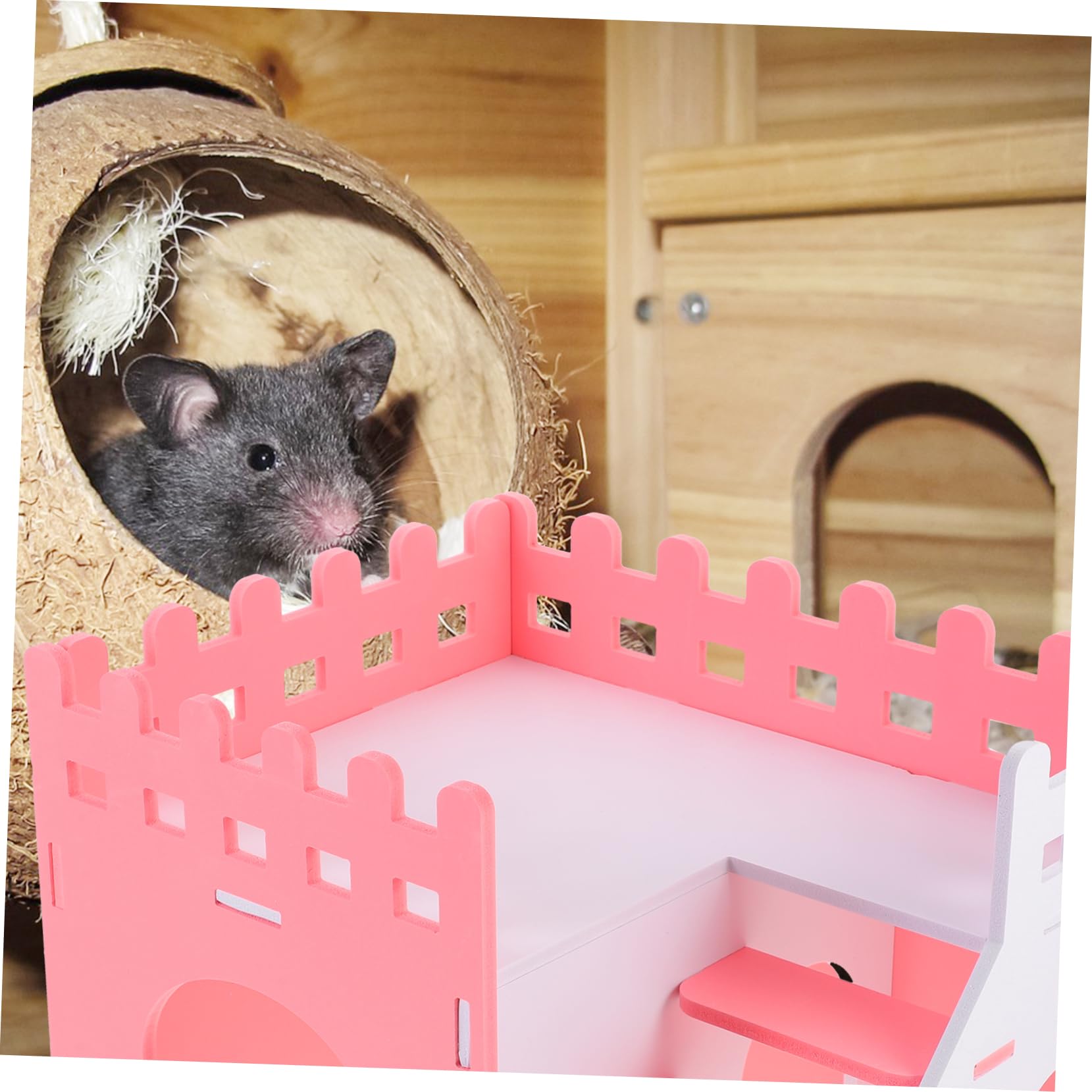 WOONEKY Meerschweinchen Versteckhaus Zweistöckig Rosa aus PVC
