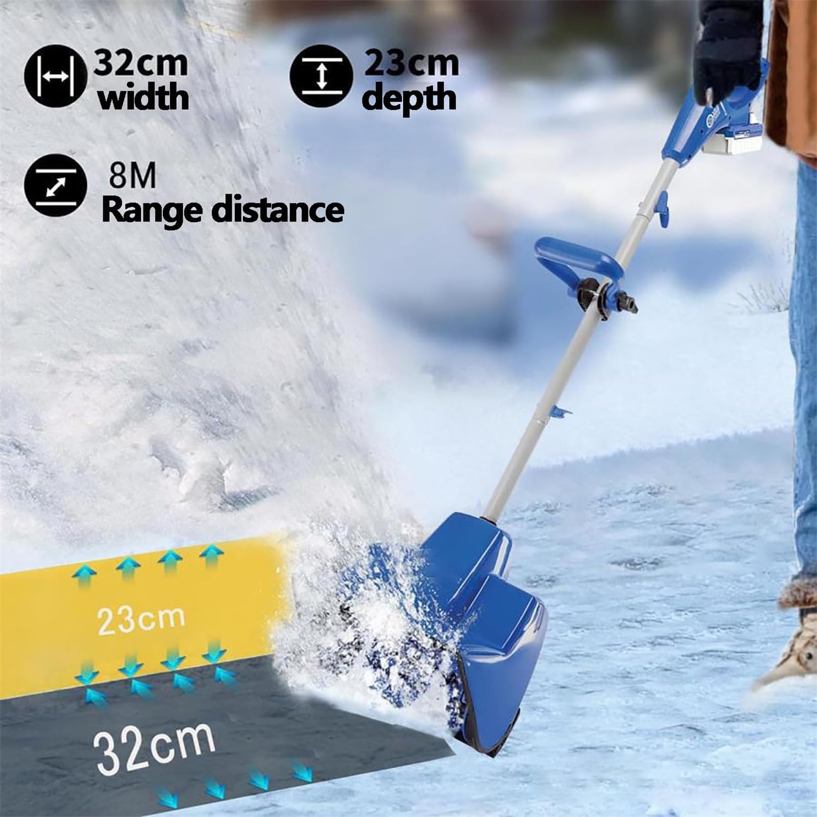 Elektryczna łopata do śniegu, 20 V, przewodowy pług, 30 cm, 1200 W do wydajnego odśnieżania na podjazdach i drogach