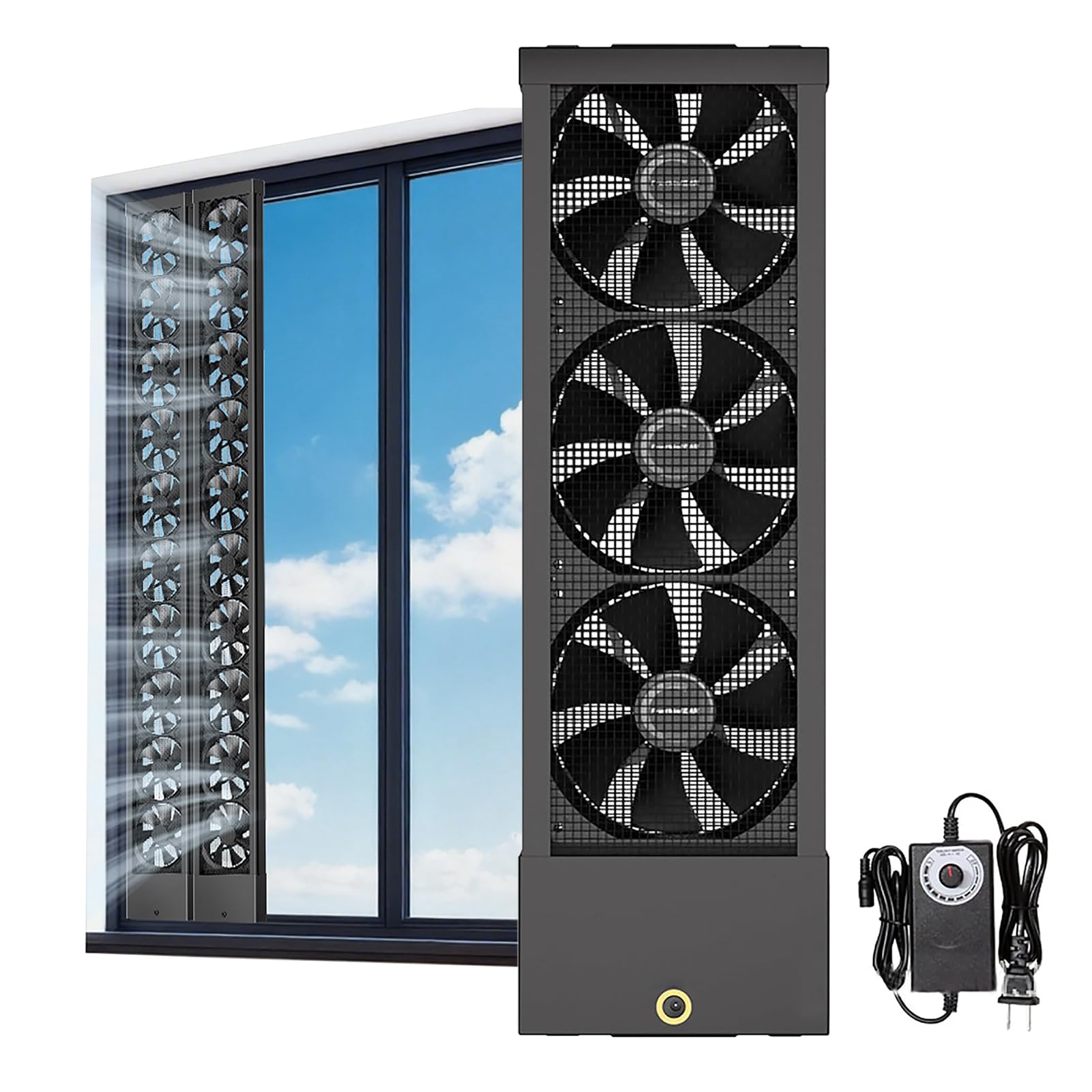 Punch Free Window Fan, 39-189cm, 10cm Retractable Vertical Window Fan, Stepless Speed Control, for Horizontal/Vertical/Left/Right Side Installation 165~175CM