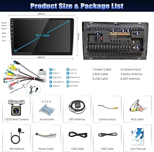 Miniatura 7 de Radio de coche Android de 10 pulgadas con pantalla táctil GPS Sat Navi estéreo AMprime 2 DIN Bluetooth WiFi FM receptor teléfono celular espejo