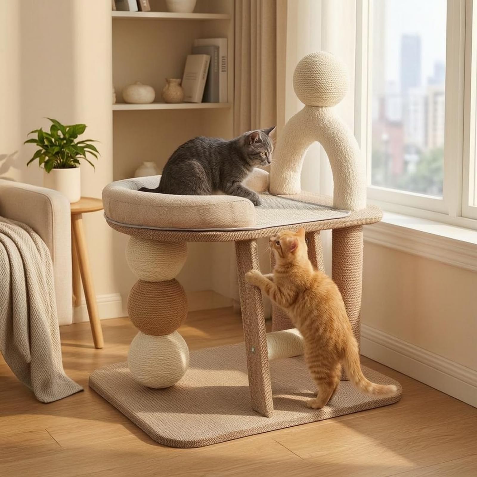 Harilla Struttura Arrampicata per Gatti Palestra Gatto Multilivello con Letto Superiore Tiragraffi Sisal Giochi Palle Adatto per Appartamenti Piccoli Studi Spazi Ristretti