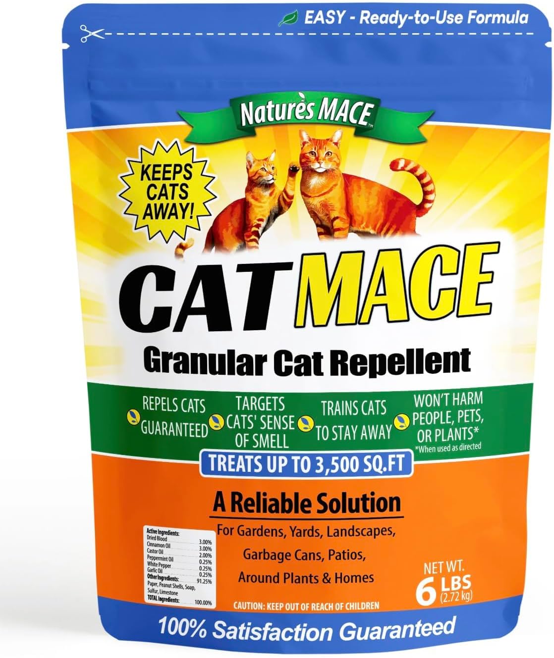 Nature's Mace Cat Mace Granules Outdoor cat Repellent for Yards, Gardens, and Plants. Safe for People, Pets, and Plants. Gradual Training Tool. (6 Pounds Granular (Pack of 1))