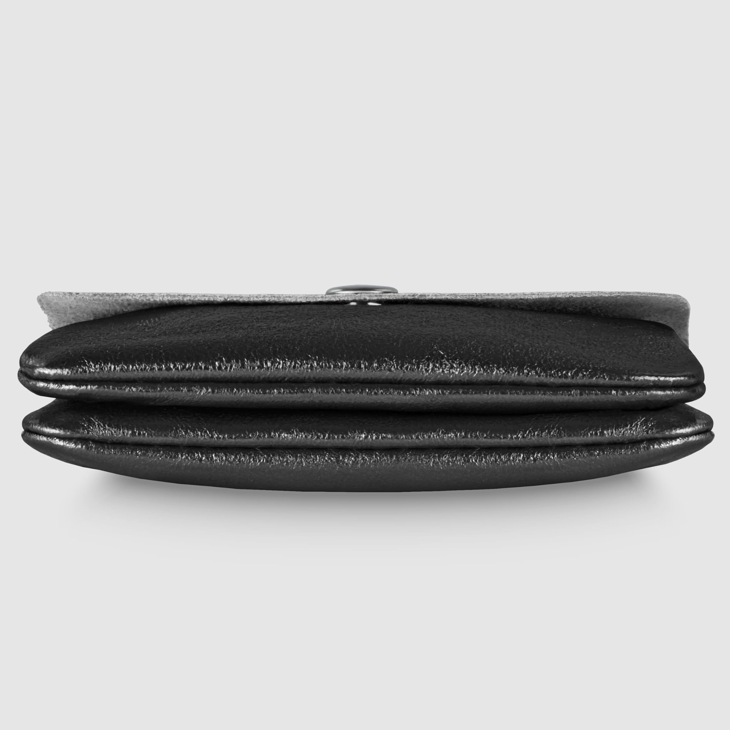 Cartera italiana de gamuza metálica auténtica para mujer con cierre a presión y cremallera, pequeña funda para tarjetas de noche de diseño, Negro, Small, Cartera rectangular compacta con