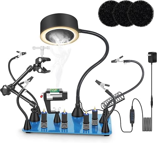 Extractor magnético de humos de soldadura con luz, soporte para PCB de tercera mano, soporte de pistola de aire caliente, abrazadera de tornillo de