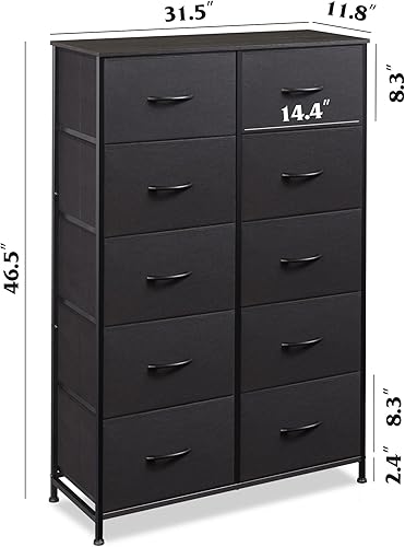 Miniatura 3 de WLIVE - Cómoda alta negra para dormitorio con 10 cajones, cómoda de dormitorio, muebles de cómoda para dormitorio, unidad organizadora de Negro
