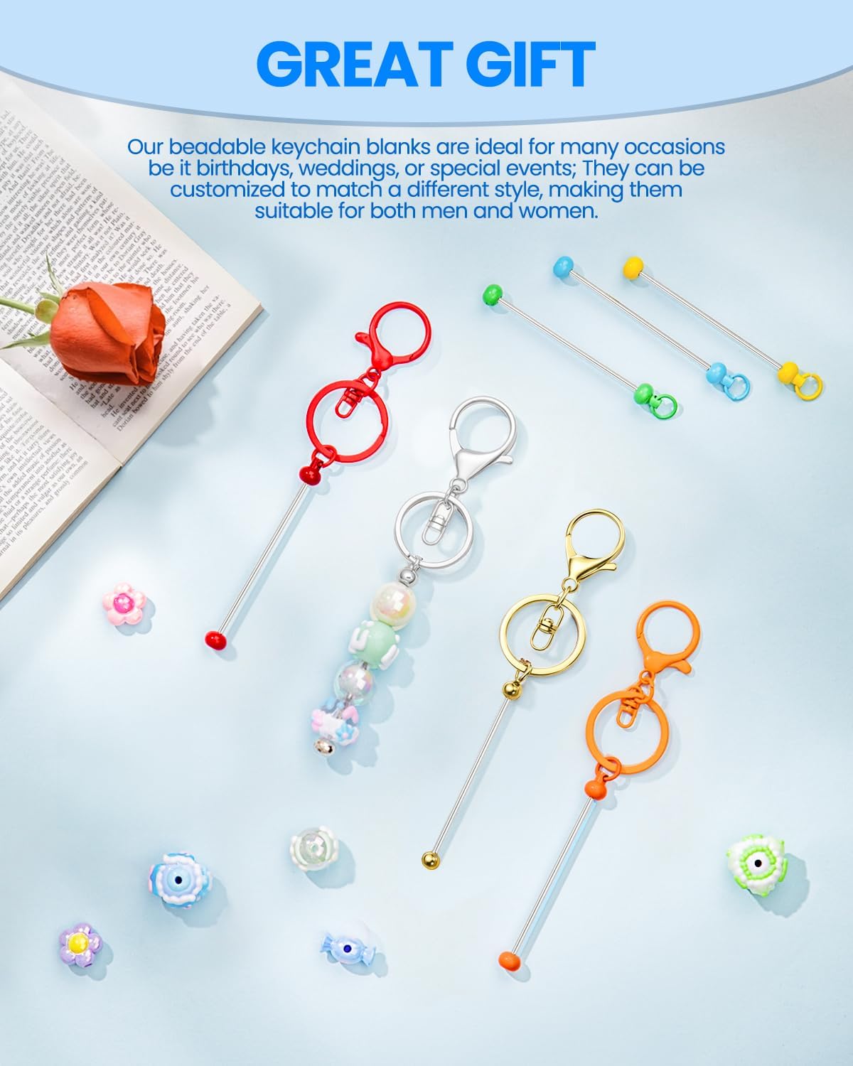 15Pcs Beadable Keychains Bulk Kit Cute Beadable Keychains Bar for Beads DIY Keychain Making Supplies for Women Man Crafts, Jewelry, bag Charms, Custom Projects Gift (Multicolor) - Image 4