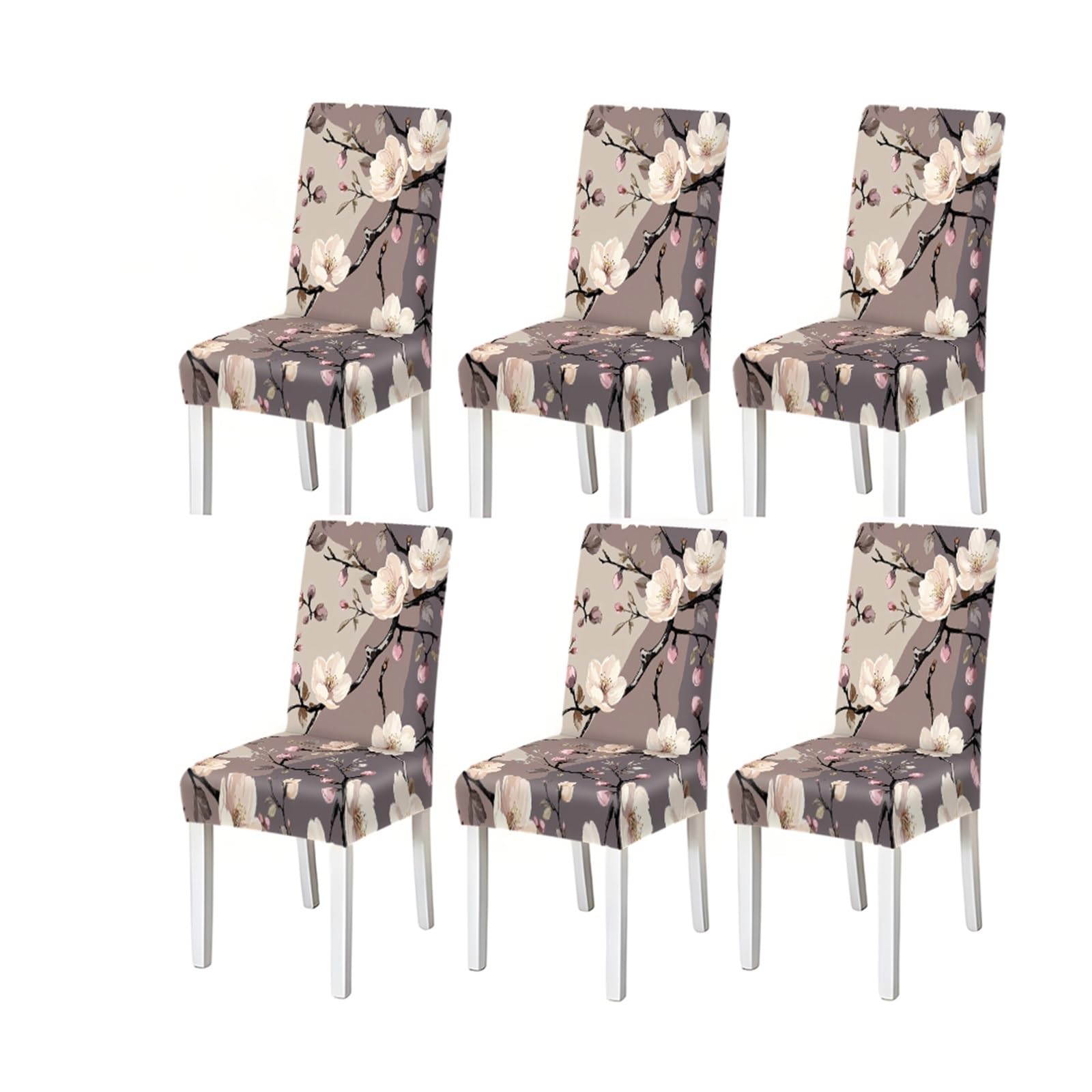 KXUAUV Moody Mauve White Magnolia Floral Print Dining Chair Covers, Stretch Slipcovers For Home Kitchen Dining Room Party, 2/4/6PCS Seat Protectors for Restaurant Hotel Party(6PCSChair cover)
