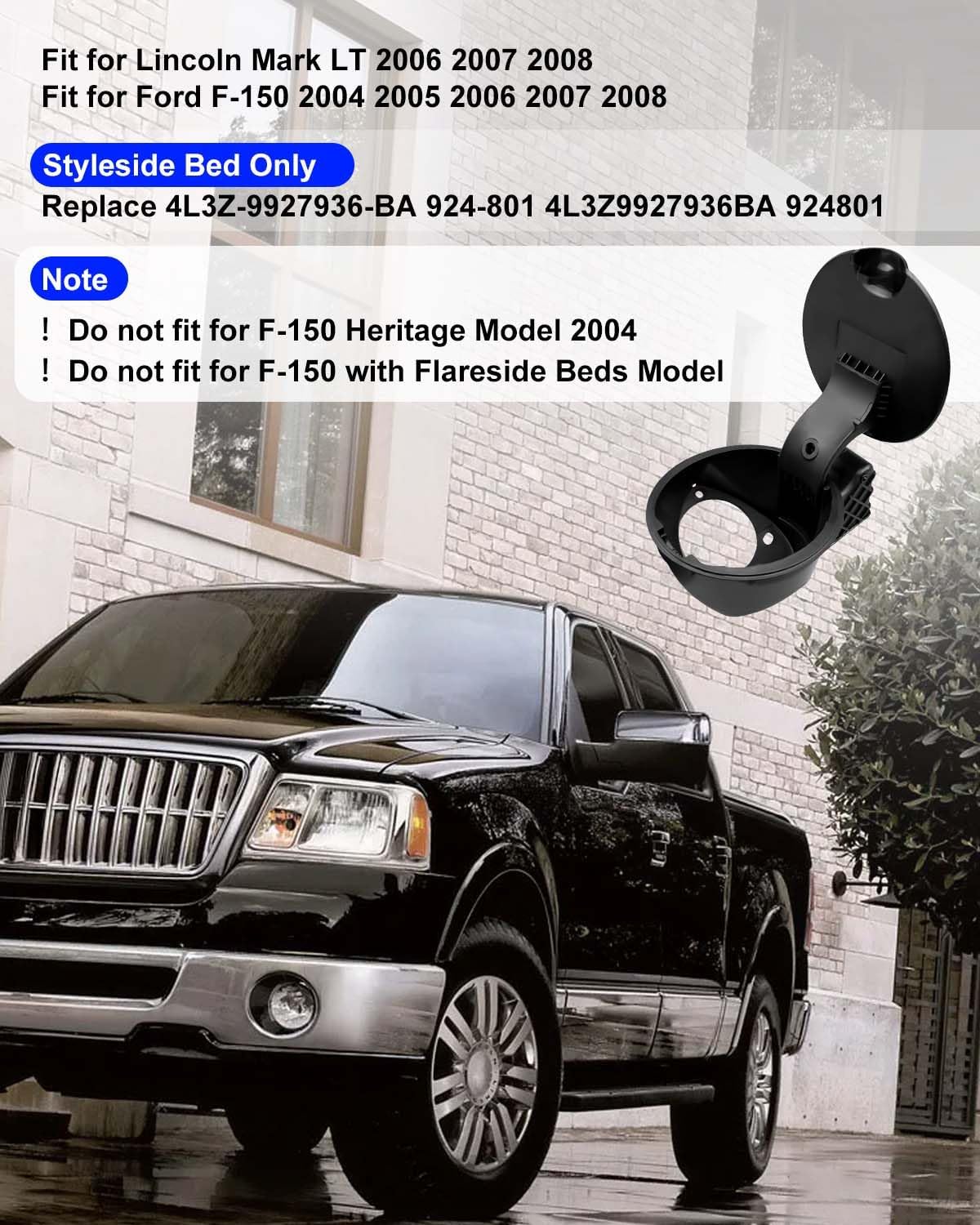 Fuel Filler Gas Door Lid Housing Pocket & Door Cap Kit Fit for Ford F150 Lincoln Mark LT 2004-2008 Replace 4L3Z-9927936-BA 924-801 4L3Z9927936BA 924801, Gas Tank Cap Door Hinge