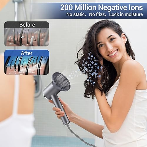 Miniatura 4 de DRSPEE - Secador de pelo de 110000 RPM con difusor, secadora de pelo de alta velocidad para secado rápido, secador de pelo iónico negativo con