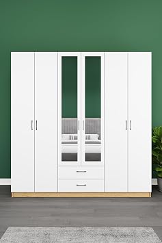 ASRA TREND G-05 L ks 6 Kapakl  2  ekmeceli Aynal  Gard rop%100 MDF 240x208x53 cm Karina Beyaz