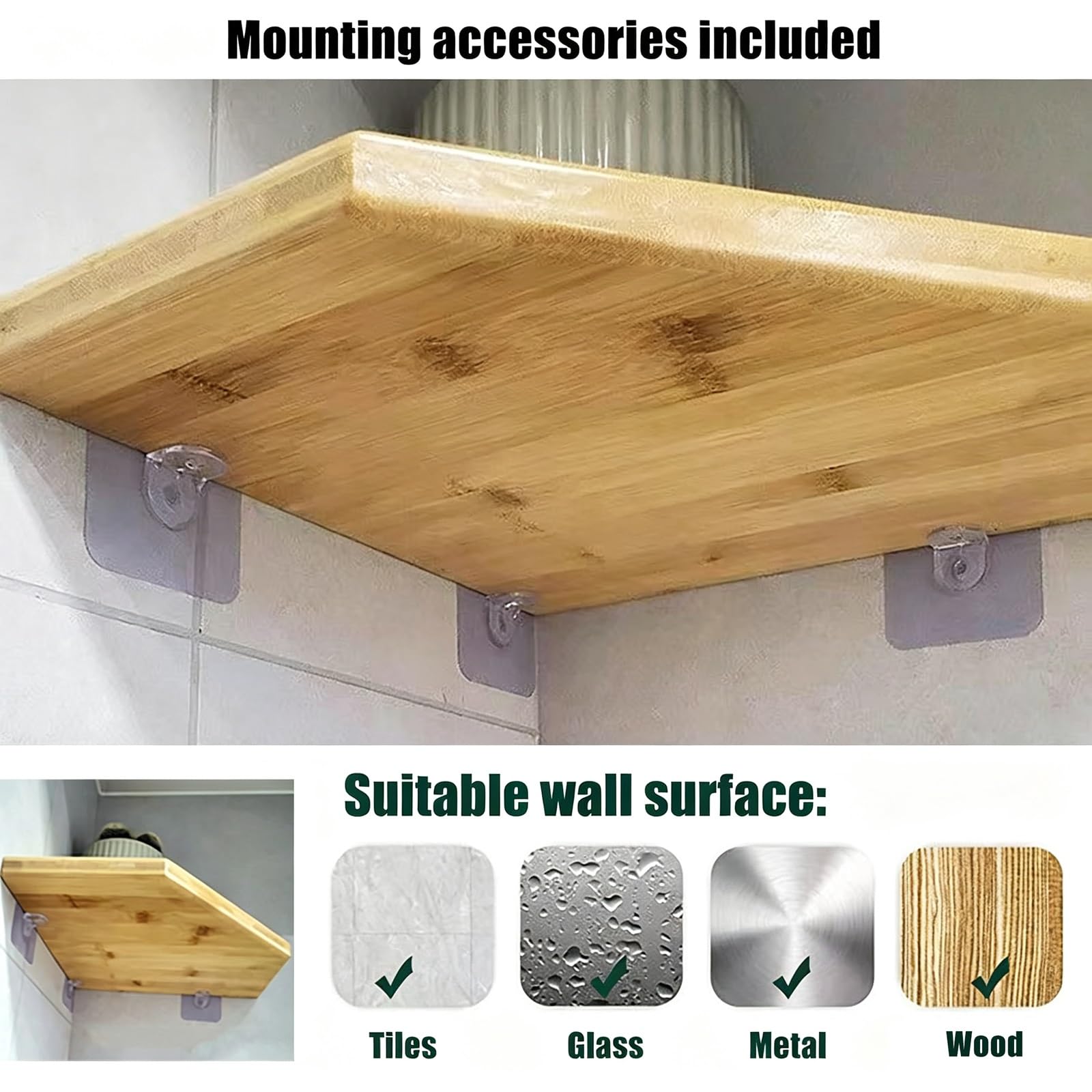 Estante Esquinero de Pared de Bambú Pentagonal, Estante Flotante, 15–50cm