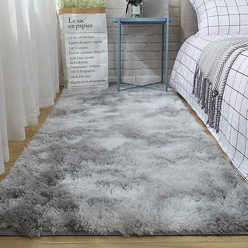 wxnzsl Fluffy Area Rugs for Bedroom, 2 x 4 Feet Fuzzy Shag Rug Faux Fur Non-Slip Living Room Carpets,Ultra Soft Luxury Plush Rug for Kids/ Baby /Girls Room and Nursery (Light Grey)