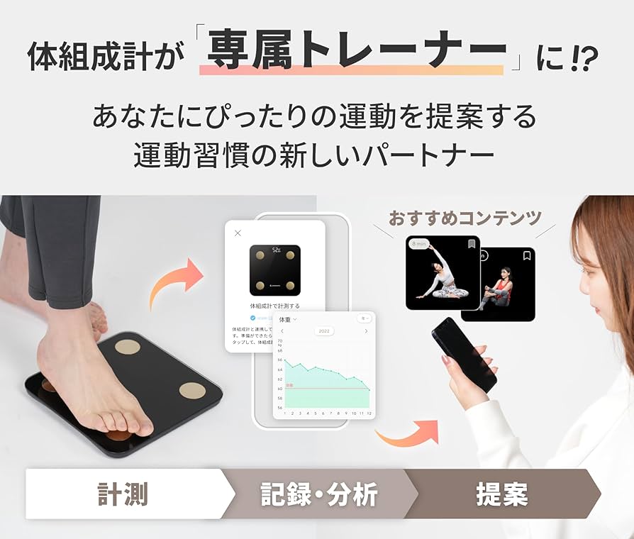 Amazon.co.jp: MIRROR FIT. スマート 体組成計 黒 体重計 スマホ連動